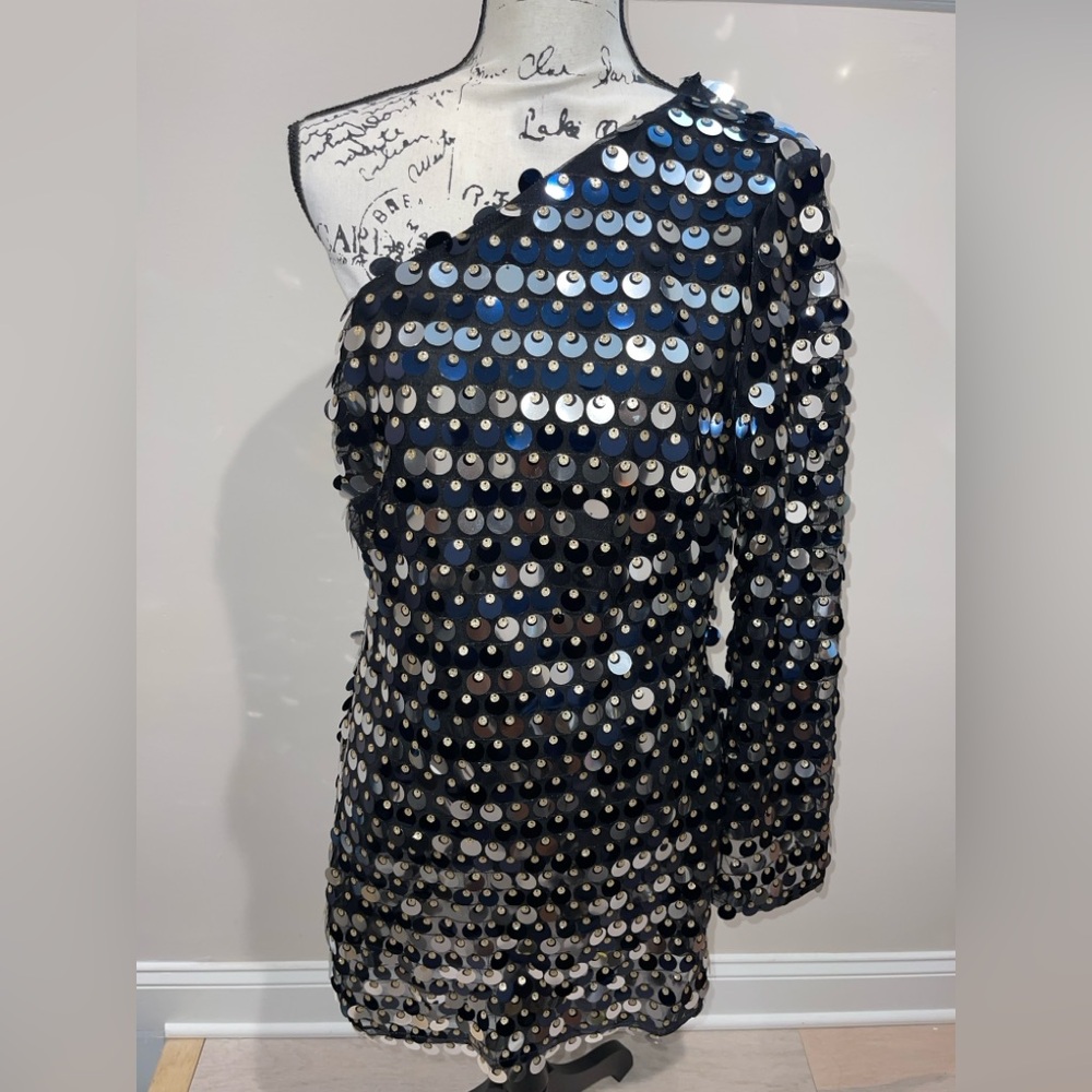 Nasty Gal Black Sequin One-Shoulder Dress
